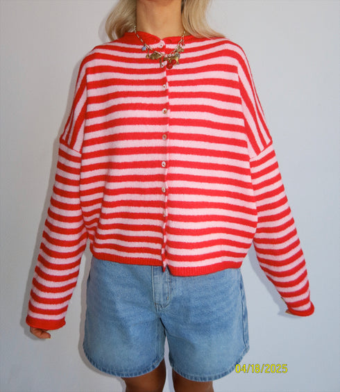 Coco Cutie Cardigan // Red & Pink Stripe